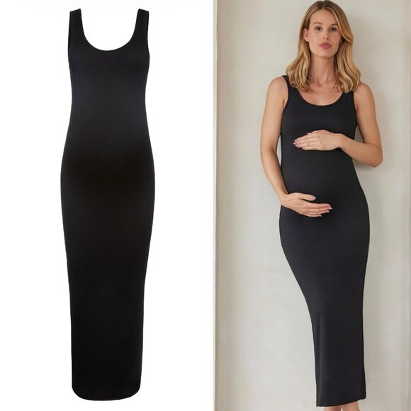 BUMPSUIT The Maternity Black Double Lined Brushed Jersey Midi Dress Size M - Picture 2 of 9
